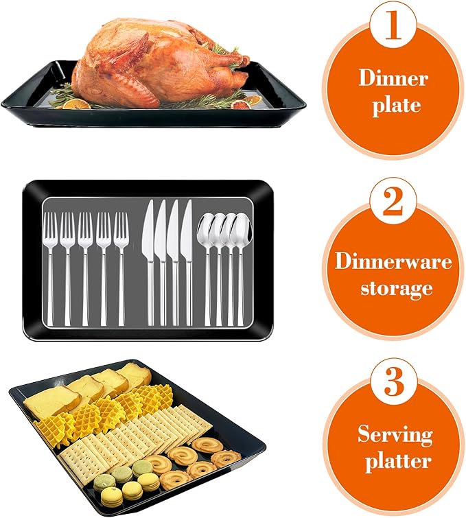 AMGBZT Serving Tray Platter, 3 Pcs Food Tray for Veggie Fruit Snack Dessert Cookie Cheese, Food Trays for Party Supplies Display, Plastic Platters for Serving Food, Large Trays, BPA Free