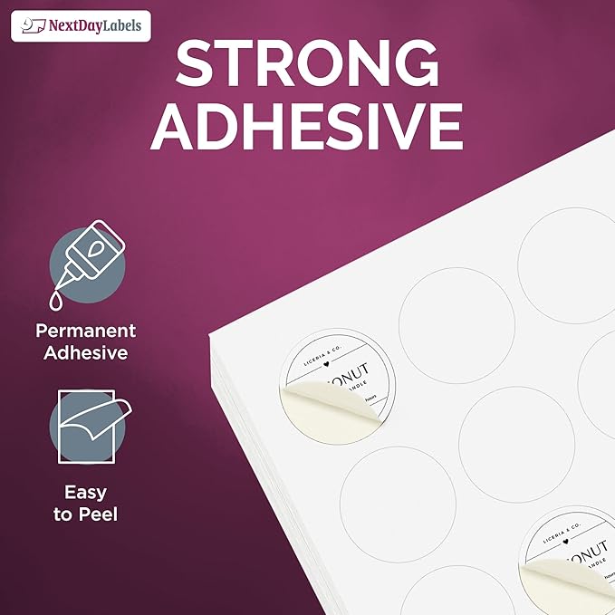 NextDayLabels 1 Inch Round Circle Stickers White Blank Labels for Laser Inkjet Printer - 63 Per Sheet Self-Adhesive Color Coding Organization Made in USA - 63,000 Labels