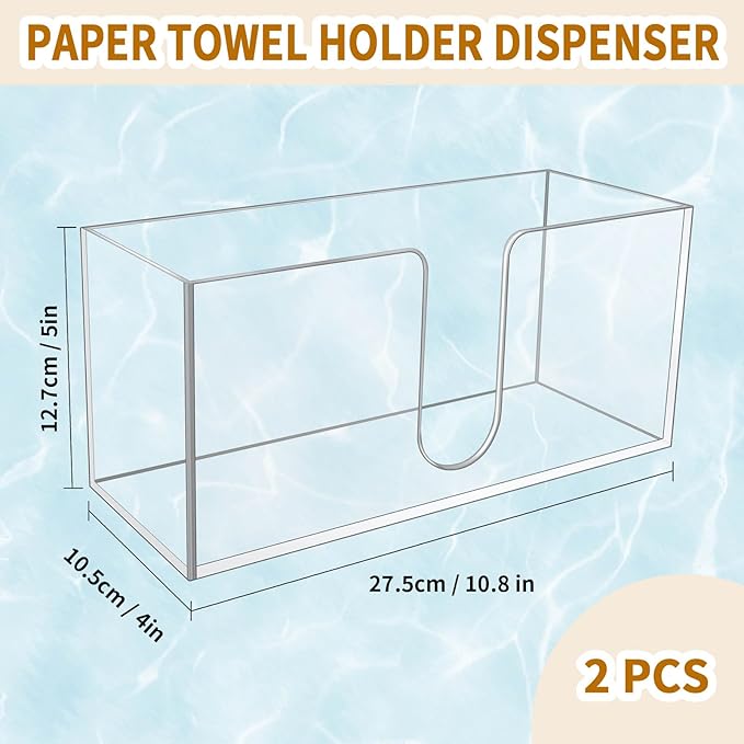 2 Pack Acrylic Paper Towel Holder, Countertop Napkin Dispenser for C-Fold, Multi-Fold & Trifold Paper Towels, 5mm Transparent Acrylic for Kitchen, Bathroom & Restaurant (2)