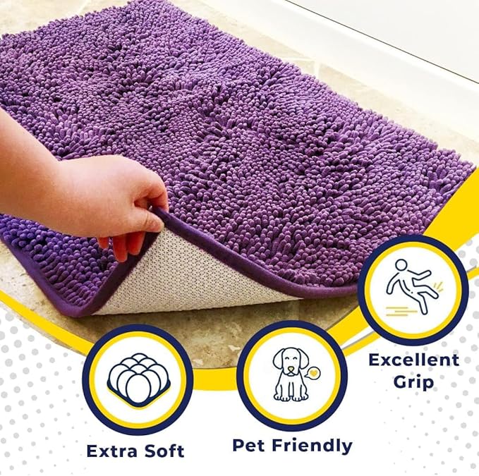 Muddy Mat® | Super Absorbent Door Mat Indoor, Microfiber Quick Dry Chenille Entryway Rug, Non-Slip Front Door Mat, Indoor Mats for Entryway, Machine Washable Pet Rug, Purple 24" x 96"