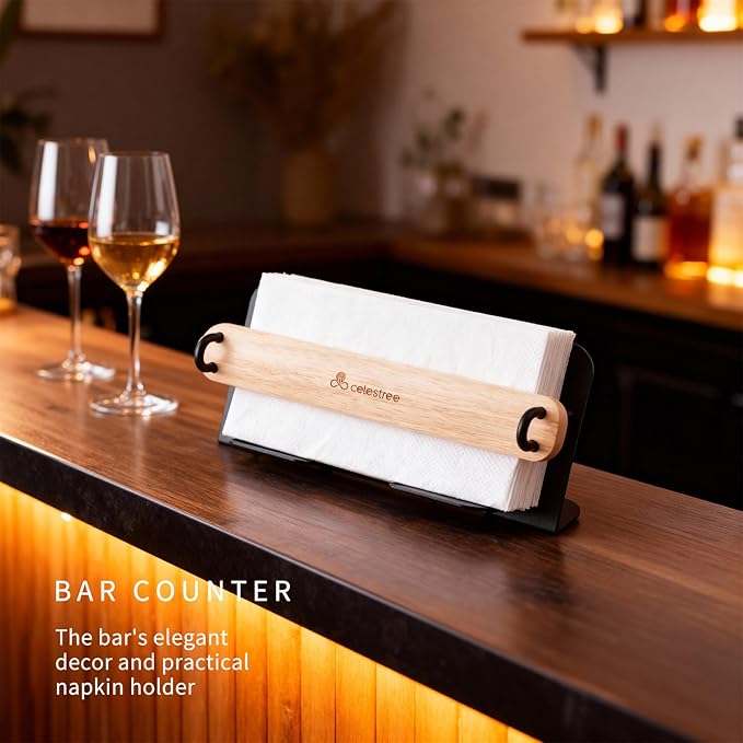 Celestree Unique Guest Towel Holder for Bathroom & Table - Modern Metal Napkin Dispenser with Rubber Weighted Arm, Rectangular Disposable Hand Towels Tray for Kitchen Steak Dinner, Vanity, Picnic