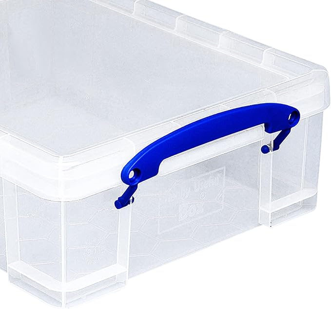 Really Useful Box Stackable 8.1 Liter Plastic Storage Container Bin with Snap Lid & Built-In Clip Lock Handles for Home & Office Organization (5 Pack)