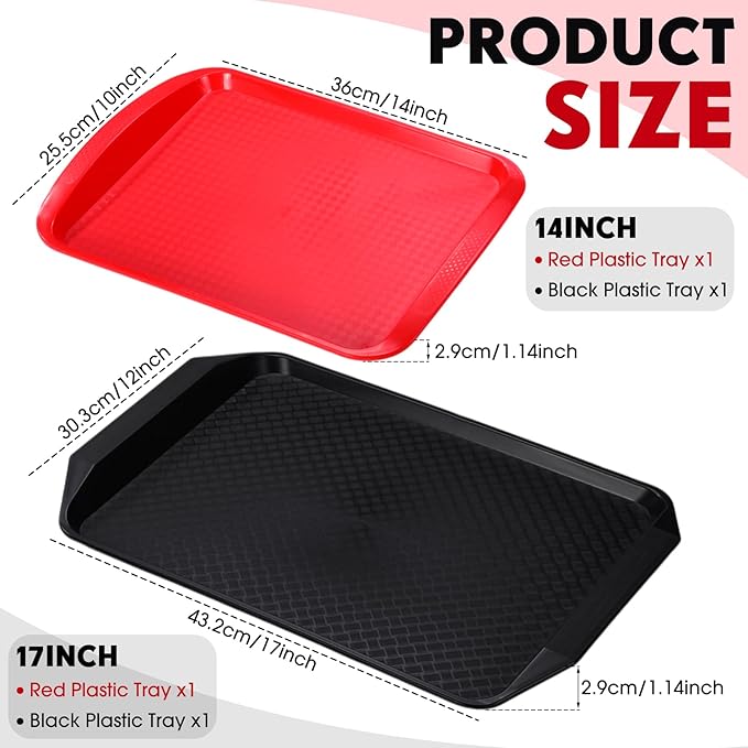 DoubleFill Set of 4 Grilling Prep and Serve Trays, 17x12 Inch 14x10 Inch Large BBQ Platter for Raw and Cooked Food Plastic Grill Tray, Black and Red Stackable Defrosting Grill Prep and Carry System