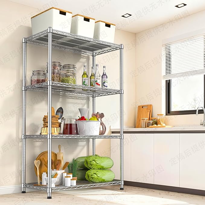 4-Shelf Heavy-Duty Industrial Wire Shelving Rack 2200 LBS Metal Storage Shelves Adjustable Standing Storage Shelf Unit Sturdy Steel Organizer for Pantry Laundry Kitchen Closet Garage 14"Dx35.7"Wx59"H