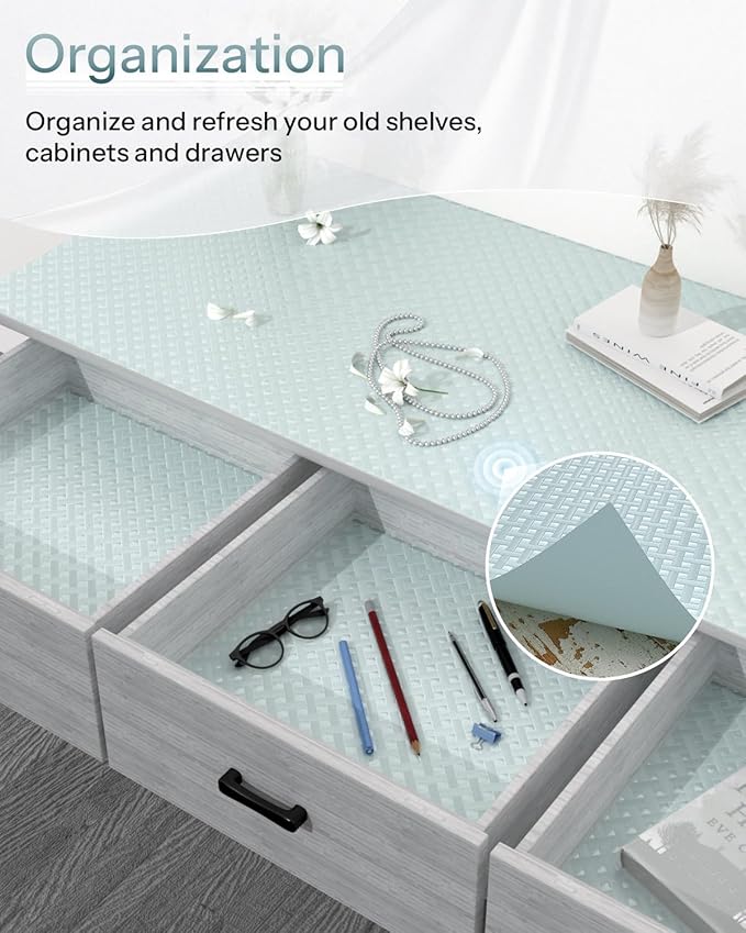 Shelf and Drawer Liner for Kitchen Cabinet, Non-Adhesive 12in x 240in Waterproof Contact Paper Refrigerator Liners Thickened Durable EVA Material Non Slip Mat for Dresser Cupboard Pantry Protector