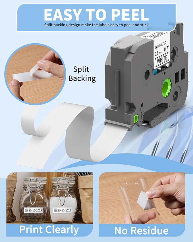 TZe-241 TZe241 Replacement for Brother P Touch Label Tape TZe TZ Tape 18mm 0.7 Inch Laminated White Label Maker Tape, Compatible with Brother PT-D400 PT-D410 PT-D600 PT-D610BT, 3/4 Inch, 4-Pack