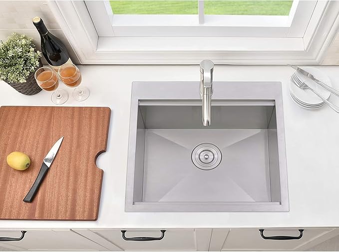 Drop In Kitchen Sink, 21x20 Inch Bar Sink Workstation Stainless Steel Outdoor Topmount Small Sinks, Single Bowl Kitchen Sinks for Laundry Office Wet Bar Prep RV Yard