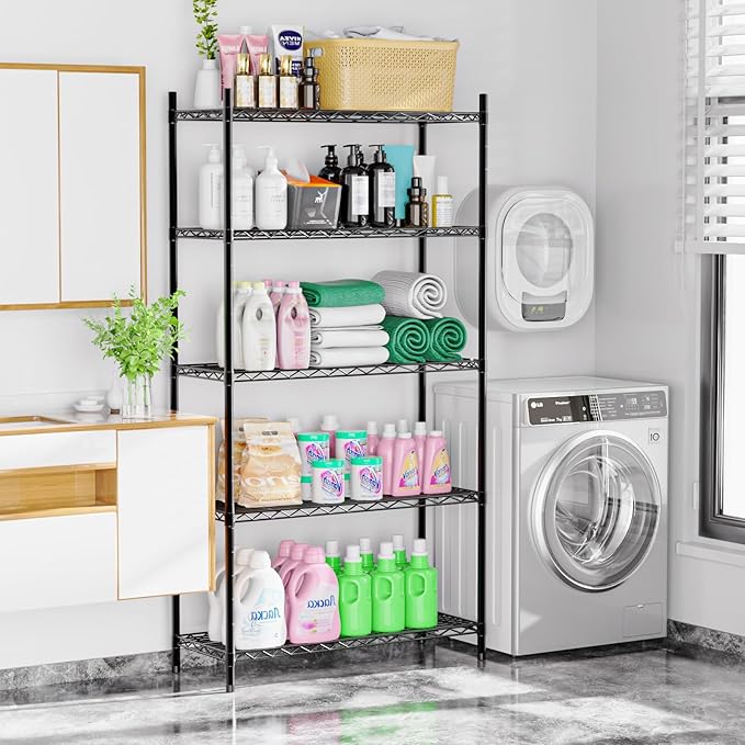 Whitmor 5 Tier Shelving Unit, Metal Storage Shelves, 400 lbs Capacity per Shelf, 2000 lbs Total, Adjustable Heavy Duty Shelf, Easy Assembly for Kitchen, Garage, Plant, 36" L x 14" W x 72" H, Black