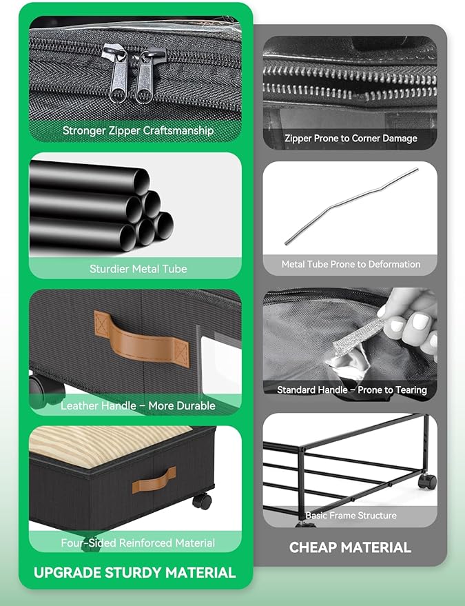 2-Pack Under Bed Storage with Wheels + Underwear Storage Box, Scalable Under Bed Shoe Storage Containers, Clothes Organizer & Bedroom Furniture Organizers - Delicate Style