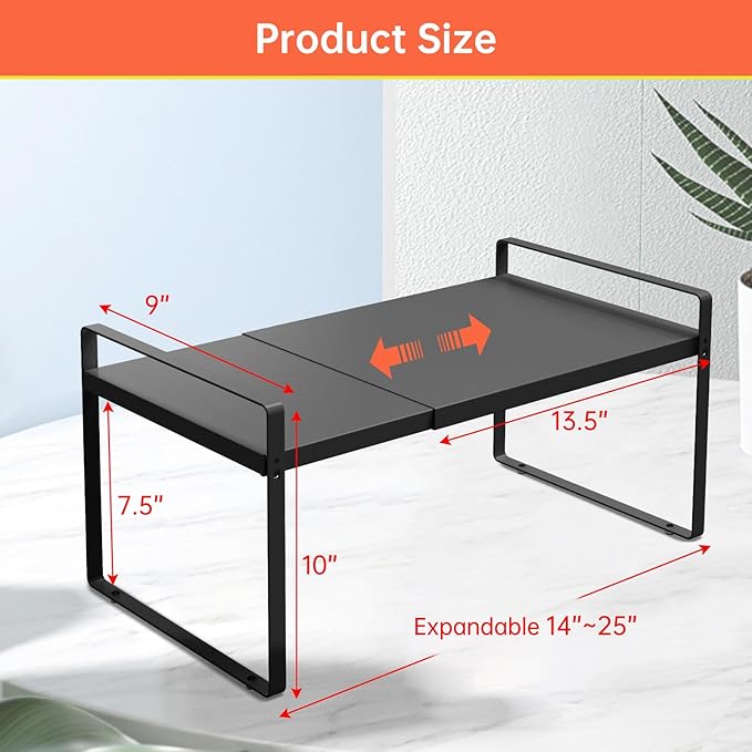 Adjustable Cabinet Shelves 9", Expandable 14~25" Metal Shelving for Pantry & Kitchen Organization (1Pcak)