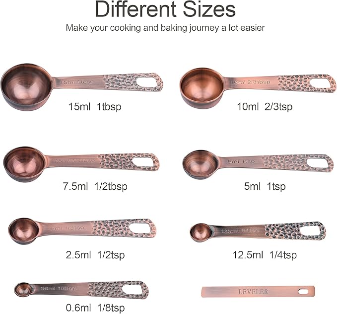 Smithcraft Copper Measuring Cups and Spoons Set, Stainless Steel Copper Plated 6 Metric & US Measuring Cups & 7 Spoons with Leveler for Baking & Kitchen