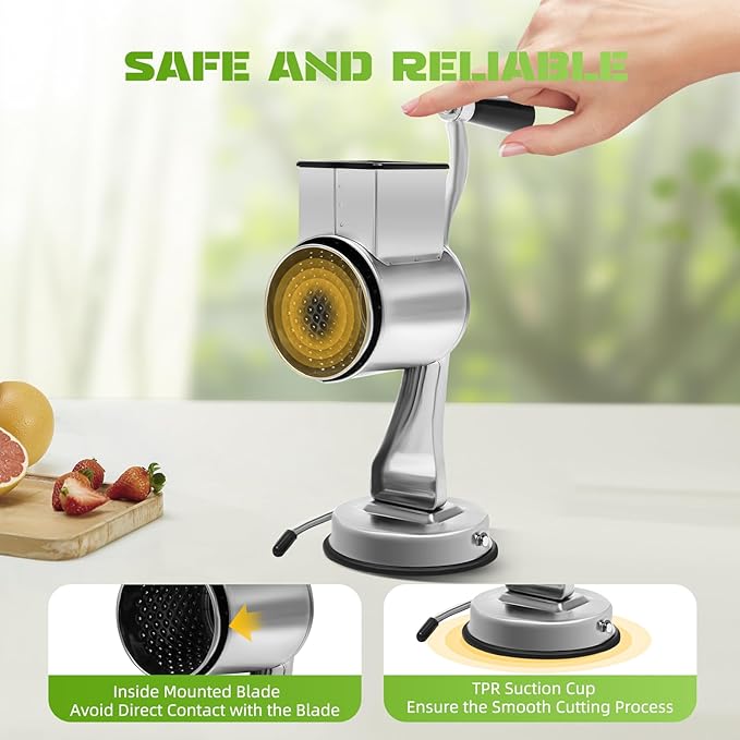 Rotary Cheese Grater Manual Potato Grater, Rotary Food Grater With 5 Stainless Steel Drums, 5 In 1 Rotary Cheese Grater Vegetable Slicer For Cafeterias Restaurants Hotels