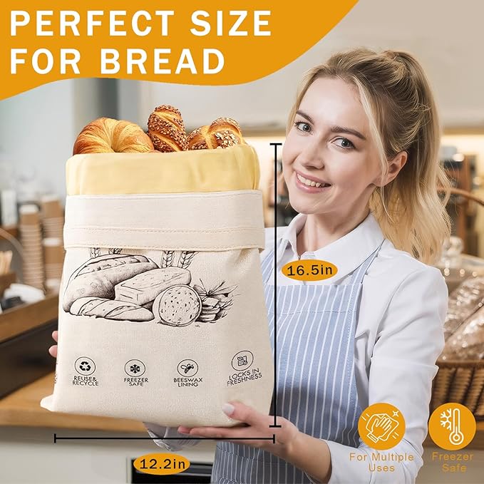 2-Pack Reusable Beeswax Bread Bags for Sourdough & Homemade Bread，Cotton Waxed Bags Keeps Fresh Longer(Navy Bloom)