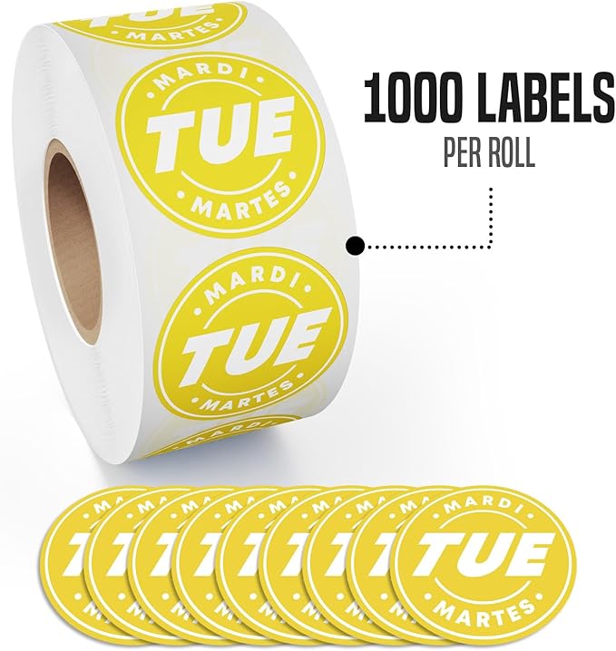 Easy Identification Date Stickers 7,000 Days of The Week Stickers – Tuesday 3/4" Days of The Week Food Labels – Day Dots for Food – Restaurant Supplies – Best by Commercial Kitchen Supplies