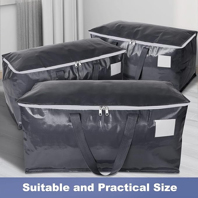 StorageRight Heavy Duty Moving Boxes-Moving Bags with Zipper, Reinforced Handles and Tag Pocket-Collapsible Moving Supplies-Totes for Storage Great for Moving, Storage and Travel 93L(Gray-8 Pack)