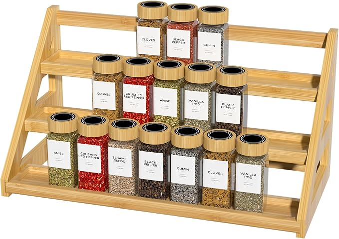 Nurtopia Bamboo 3 Tier Spice rack, Spice Organizer, Kitchen Seasoning Spices Rack, Suitable for Spice Organizers Such as Sitchen Countertops, Stoves, Sorage Rooms (L)