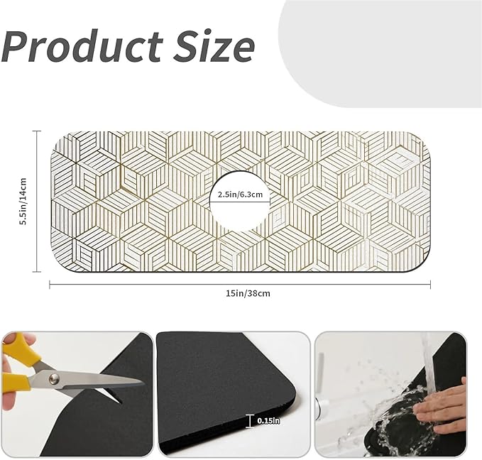 Kitchen Sink Splash Guard，Elegant simple geometric Faucet Mat Sink Gadgets-Super Absorbent Fast Drying Mat Drip Catcher for Kitchen, Bathroom,Sink Mat, Dish Drying Mat, Bathroom(15" X 5.5" )
