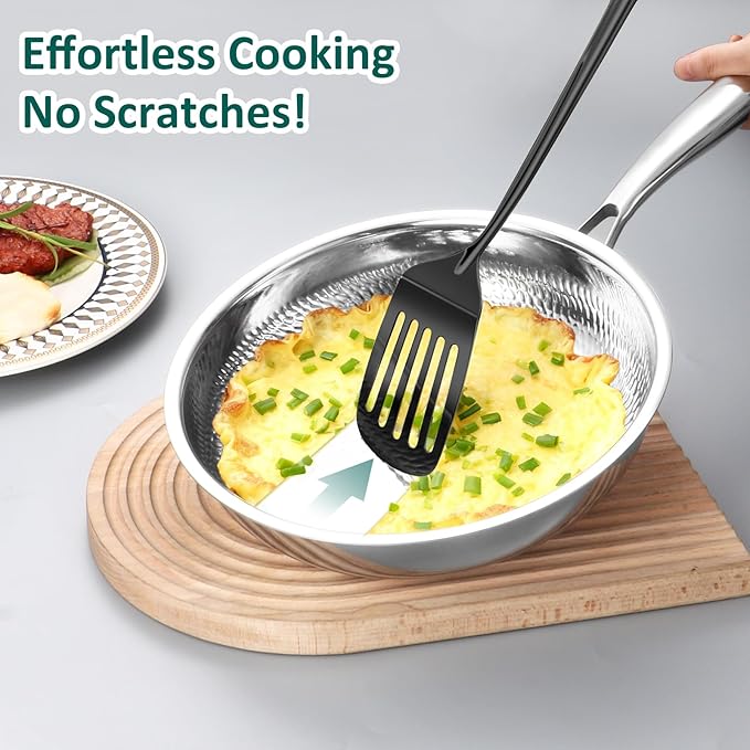 Lazycorner Kitchen Utensils Set, 11pcs Stainless Steel Cooking Utensils Set with Holder, Metal Kitchen Set for Cooking with Turners, Potato Masher, Spatula, Spoons, Pasta, Tongs