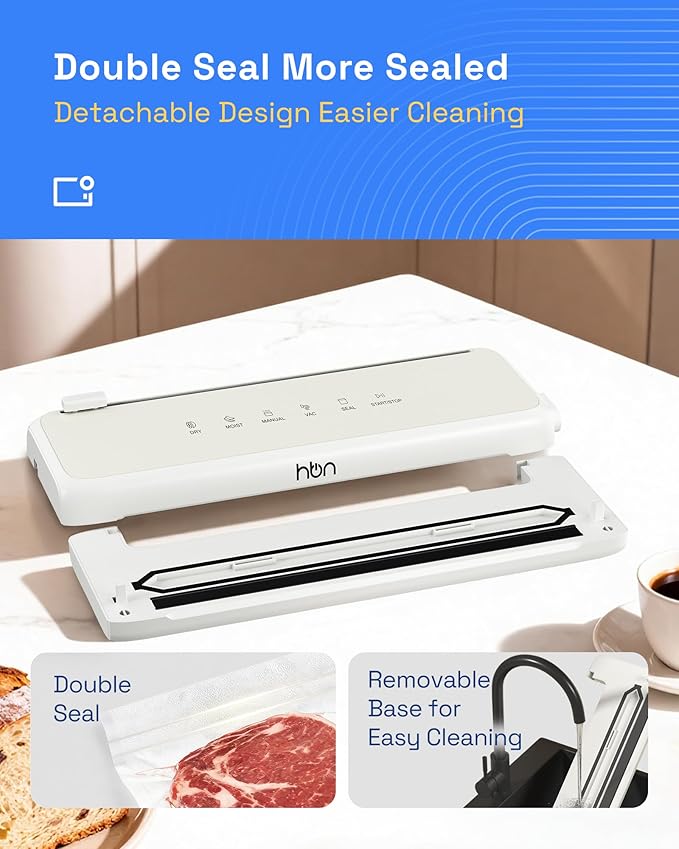 HBN Vacuum Sealer Compact Food Vacuum Sealer Machine Automatic Kitchen Food Sealer Countertop Double Heat Seal Built-in Cutter with 1 Roll & 20 Bags