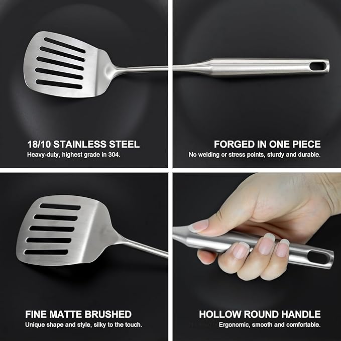 2pcs Metal Kitchen Utensils Set 18/10 Stainless Steel Utensils Set for Cooking, Heat Resistant Wok Tools Set for Chef
