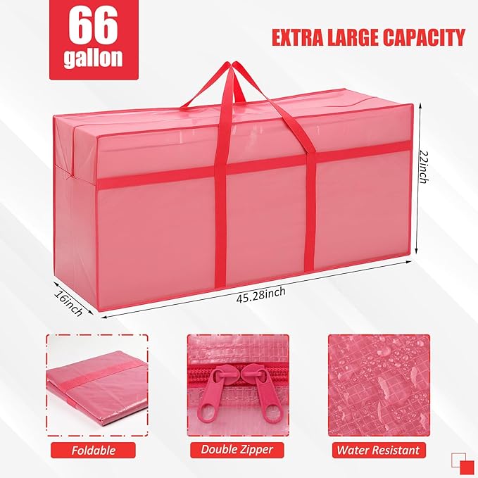 4 Pcs 66 Gallon Extra Large Moving Bags Heavy Duty Storage Bag with Strong Zipper Handle Foldable XXL Jumbo Storage Tote Packing Moving Box for College Dorm Travel Cloth Duffle (Jelly Pink)