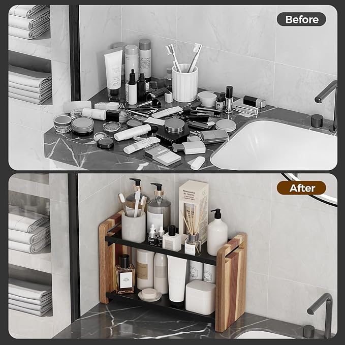 UJQSUN Bathroom Counter Organizer,Bathroom Counter Shelf,Bathroom Organizers,Under Sink Organizer,Cologne Organizer For Men,Cologne Cabinet,Spice Rack Organizer for Cabinet,Gifts(Brown 2 Tier)