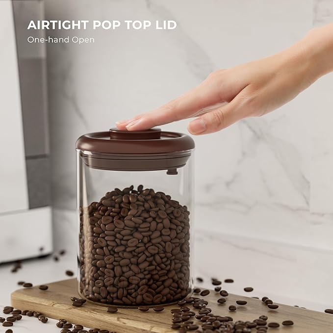 Clear Glass Coffee Canisters 2-Pack 22OZ (11OZ Each) with One-Way Valves - Airtight Jars for Pantry Organization - Bulk Storage for Coffee Beans, Cereal, Sugar, Countertop Kitchen Canisters