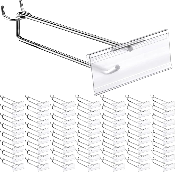 Thyle 50 Pcs Metal Scan Hook with Label Holder for 1/8" to 1/4" Pegboard, Peg Board Hooks with Price Tag, Pegboard Wall Accessories, Metal Hooks for Home Garage Retail Display Supplies (11 Inch)