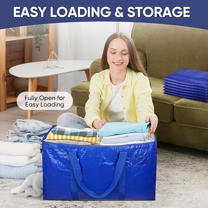 Extra Large Moving Bags with Zippers & Carrying Handles, Heavy-Duty Storage Tote Moving Boxes for Space Saving (6)
