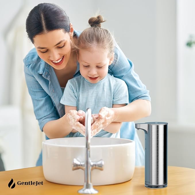 EasyFoam Automatic Foaming Soap Dispenser - Touchless Motion Sensor, Rechargeable USB-C, 2 Foam Levels, Stainless Steel, IPX5, 9.5oz Hand Soap Dispenser for Bathroom & Kitchen (Silver)