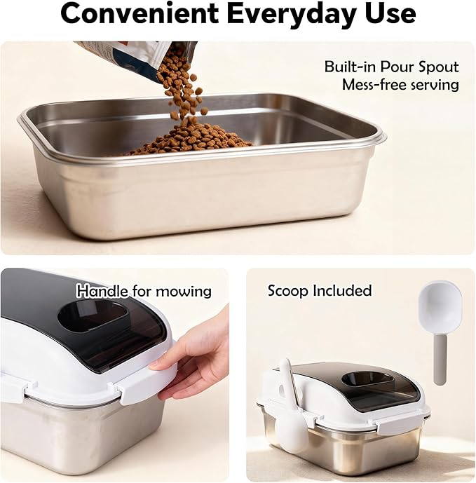 304 Stainless Steel Dog Food Storage Container with Lid for Cat Bird Pet Dry Food Treats, Airtight Mouse Proof Small Storage Bin Fits Up To 7 Lbs, Coming With Scoop