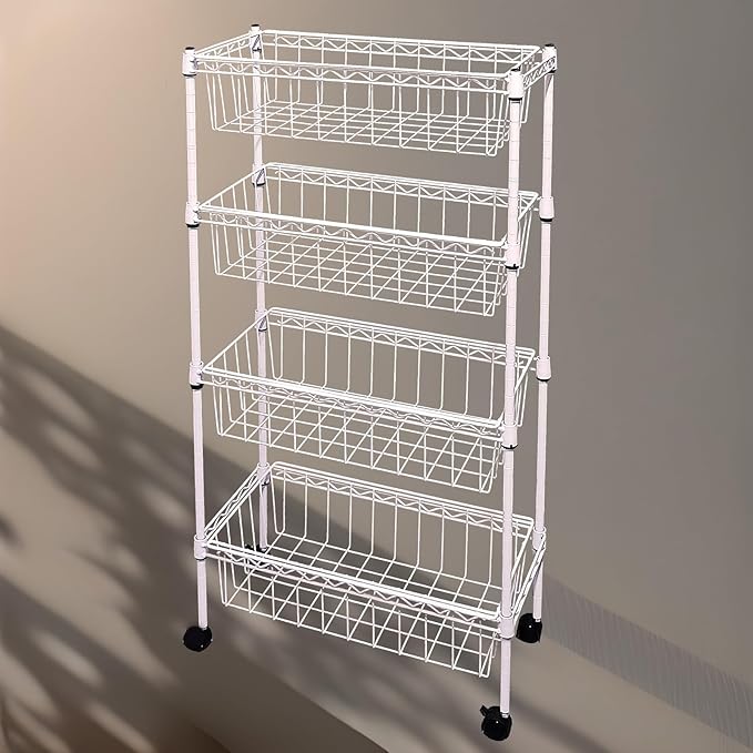 NSF white 4-layer storage rack, kitchen basket rack, vegetable tableware sorting, laundry room dirty clothes storage, detachable storage basket, multifunctional household epoxy resin