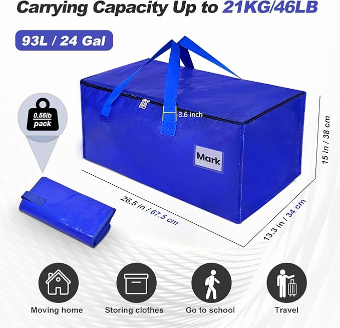 Moving Boxes 6 Pack,93 Liters Clothes Storage Large Moving Bags with Handles Moving Totes Bins for College Dorm or Christmas Decorations