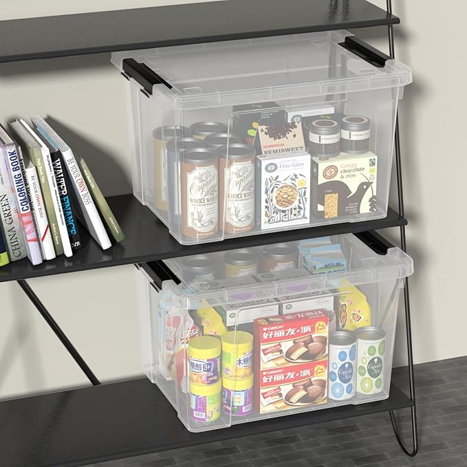 50 Quart Clear Latching Storage Box Bins, 4 Packs, Large Plastic Storage Boxes with Wheels