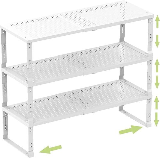 Zilvando Heavy-Duty Adjustable Metal Shelf Organizer - Expandable & Stackable Pantry Storage Rack for Kitchen, Bathroom, RV, Cabinets(3 Packs/White,Medium)