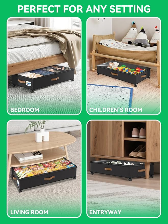 Under Bed Storage with Wheels, 2-Pack 58L Under the Bed Storage Containers with Lids, 1-Pack 15L Box, Organizer Bins Rolling Underbed Storage for Clothes, Underwear, Socks, Shoes - Delicate