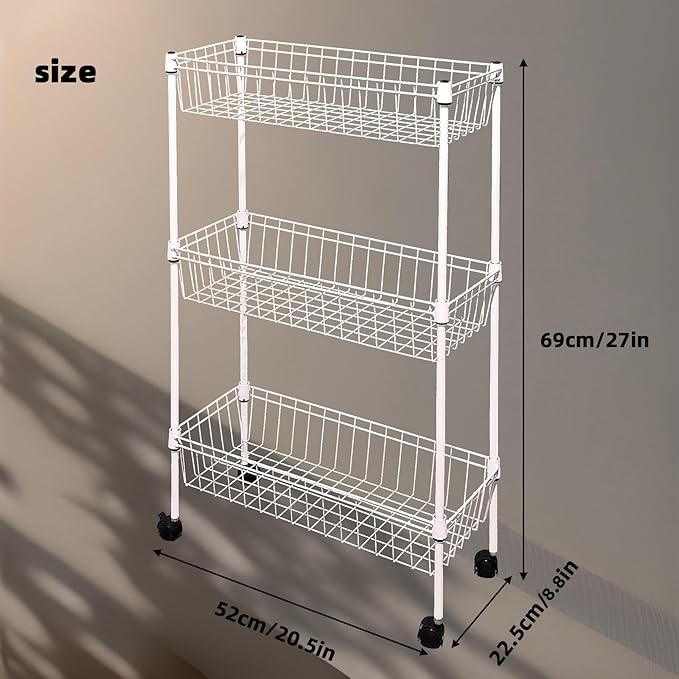NSF white 3-layer storage rack, refrigerator crevice rack, washing machine crevice rack, laundry room dirty clothes storage, multifunctional household epoxy resin deep mesh basket
