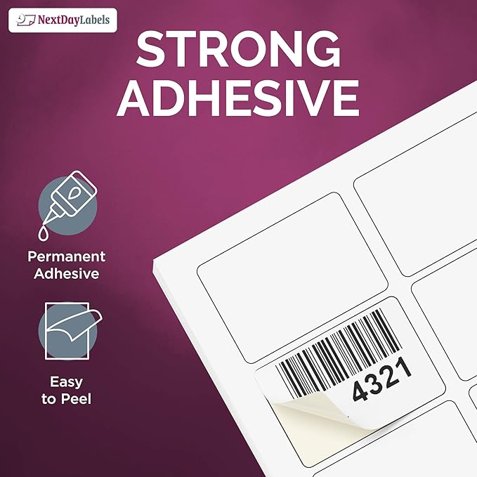 NextDayLabels 3.38x2.33 Inch Rectangle Stickers White Blank Labels for Laser Inkjet Printer - 8 Per Sheet Self-Adhesive Shipping Address Mailing Made in USA - 8000 Labels