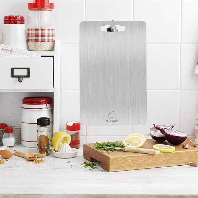 Wekayli Stainless Steel Cutting Board, 3 PCS Cutting Boards for Kitchen, 304 Stainless Non Stick Chopping Cutting Board for Meat Fruit & Vegetable (15" x 11", 13"x 9", 10" x 6")