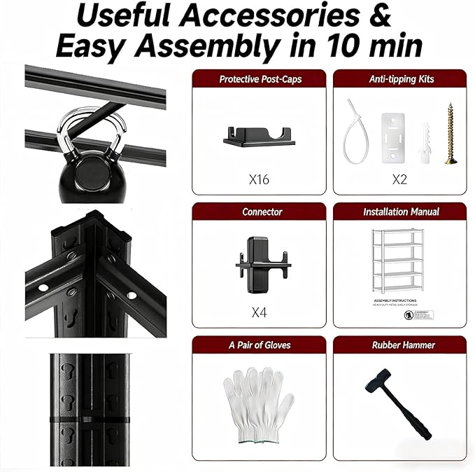 Extra Big/Wide 72" H x 62.12" Wide x 24" D Adjustable Industrial Metal/Steel 5-Shelf-Storage-Rack Heave Duty Utility Tall Garage/Warehouse Shelving Shelves Unit/System for Bin/Shed, Black
