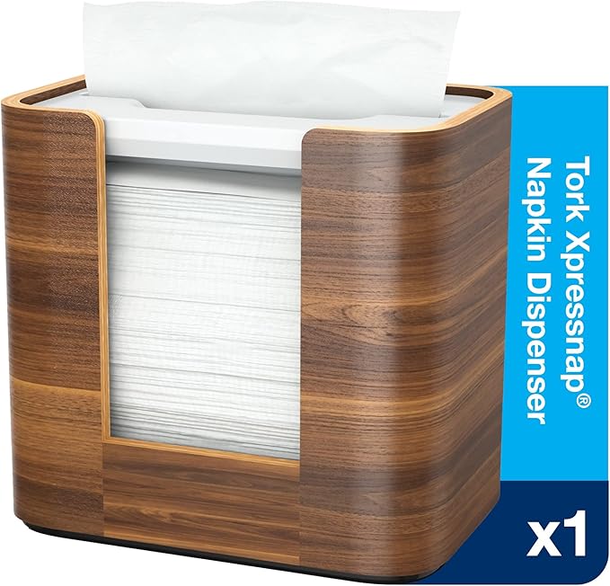 Tork Xpressnap Tabletop Napkin Holder Walnut N4, Compact, Image Range, 7.6" x 8" x 5.5", 72900