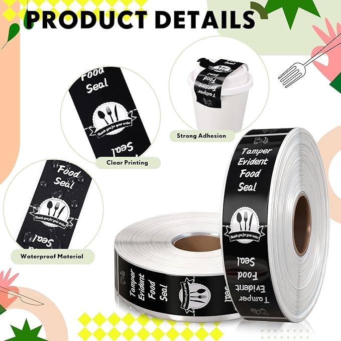 1000 Pieces Tamper Proof Stickers Safety Stickers for Food Delivery 1.5 x 6 Inches Tamper Seal Proof Tape Safe Labels Sealed for Freshness Drink Food Container Pizza Boxes(Black)