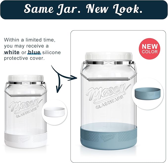 1 Gallon Glass Jar With Lid – 2 Pack Large Wide Mouth Mason Jars with BPA-free Airtight Lid, Sun Tea Jar - Fermenting & Pickling, Food Storage Canisters with Handle & Non-slip Base for Flour