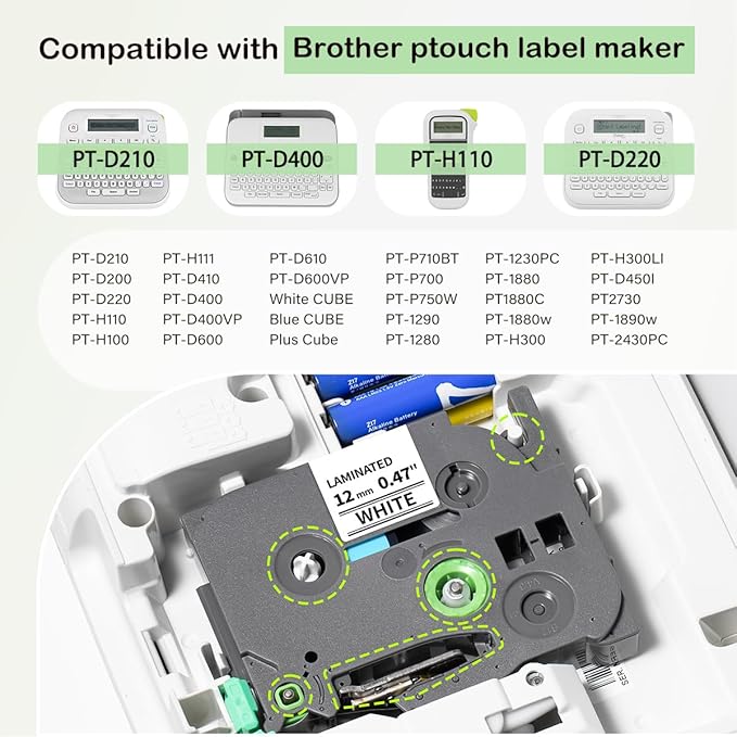 Compatible with Brother P Touch TZe-231 Label Maker Tape, 12mm 0.47” Laminated White 1/2" TZ Tape for PT D210 D220 H110 P710BT, Black on White 4-Pack Label KINGDOM TZE231