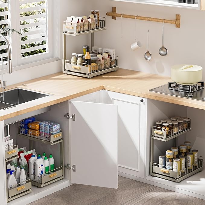 HOMEAILIE Under Sink Organizer, High Adjustable 2 Tier Under Kitchen Sink Organizer, Multi-Purpose Storage Shelf for Kitchen Bathroom Cabinet, Gray