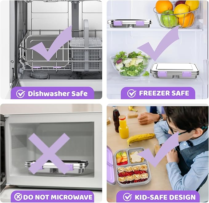 Stainless Steel Bento Box for Kids 1000ml - 3 Compartment Lunch Box for Adults, Leakproof Food Container, BPA-Free Metal Lunch Box with Silicone Seal, Eco-Friendly/Dishwasher Safe (Green)