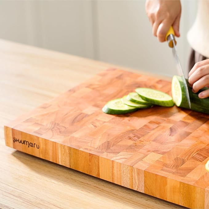 SHUMARU Mahogany End-Grain Wood Cutting Board – 20×13×1.6″ Butcher Block | Handmade in Bali – Silky-Smooth, Knife‑Friendly, Ergonomic Grips & Non‑Slip Feet