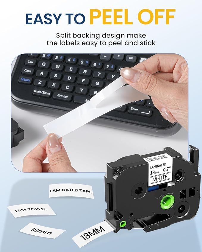 Replacement for Brother P Touch Label Maker Tape 18mm 0.7 Inch TZe TZ Laminated Multicolor Tape, Compatible with PT-D410 D400 D460BT D600, White/Clear/Black/Red/Blue/Yellow, 3/4" x 26.2', 6-Pack