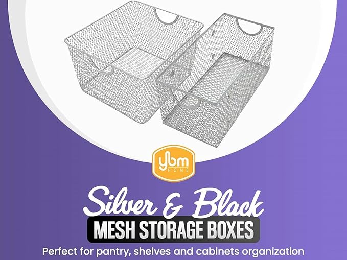 YBM HOME Kitchen Pantry Organizer Wire Basket for Shelves, Cabinets, Pantry, Countertop, Mesh Open Storage Bin Metal Basket for Organizing Food Supplies, 15x12x11.5