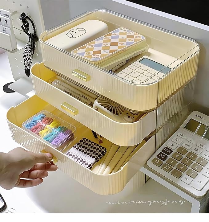 Decorcode 2 Pack Stackable Makeup Organizer with Drawers, Bathroom Storage for Eyeshadow Palettes, Cosmetics, and Beauty Supplies. Ideal for Vanity Counter, Cabinet, Entryway Table, Desk